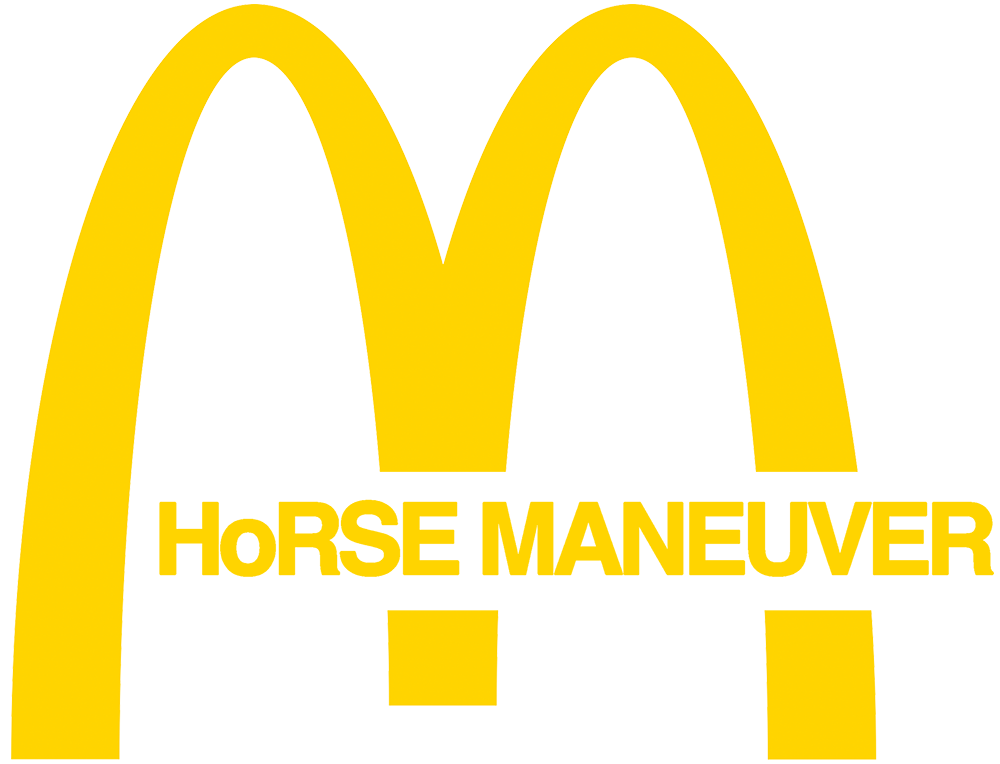 Horse Manuever Logo with Golden Arches in the Mclawsuit font.